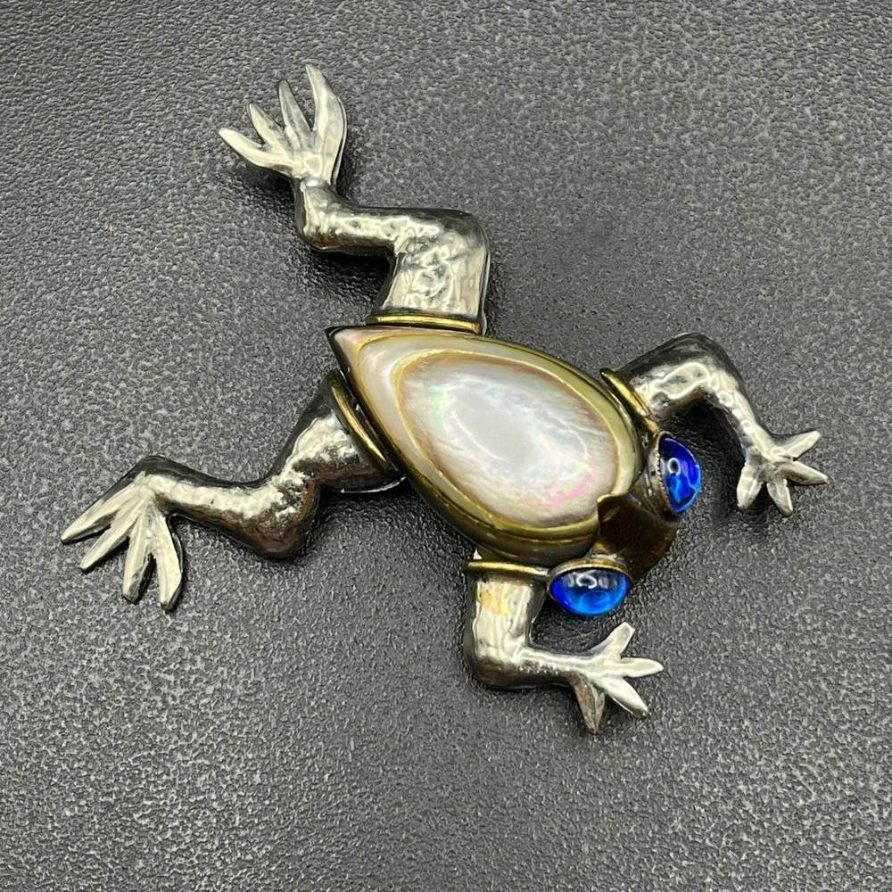 Fabrice Paris Mixed-Metal Frog Brooch w/ Shell Body & Glass Eyes